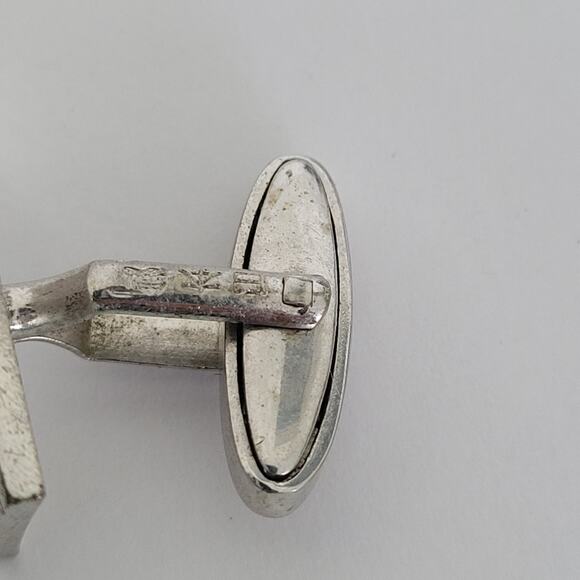 Louis Feraud LF Tie Pin Clip Cufflinks Set Silver Black Tone Designer Rectangle - Picture 7 of 8